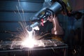 robot, welding together parts of airplane, for mid-air repairs