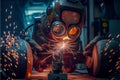 Robot welding is welding assembly automotive part in car factory Royalty Free Stock Photo