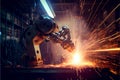Robot welding is welding assembly automotive part in car factory Royalty Free Stock Photo