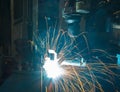 Welding robots movement in a car factory Royalty Free Stock Photo