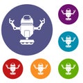 Robot on wheels icons set Royalty Free Stock Photo