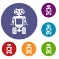 Robot on wheels icons set Royalty Free Stock Photo