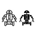 Robot on wheels line and glyph icon. Movable android vector illustration isolated on white. Cyborg character outline