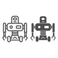 Robot on wheels line and solid icon, Robotization concept, robotic humanoid sign on white background, electronic robot