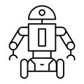 Robot on wheels thin line icon. Movable android vector illustration isolated on white. Cyborg character outline style