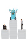 Robot win office workers by doing most of the work. Depicts artificial intelligence taking over future job market Royalty Free Stock Photo