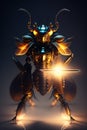 A robot with wings and wings holding a glowing sword - Ai Generated