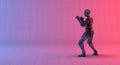 Robot wireframe guard stance on gradient red violet background