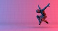 Robot wireframe jump on gradient red violet background