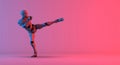 Robot wireframe kick on gradient red violet background