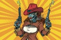 Robot woman gangster steampunk wild West Royalty Free Stock Photo