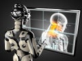 Robot woman manipulating hologram displey