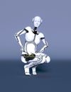 Robot woman. White metal droid. Artificial Intelligence