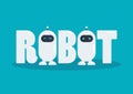 Robot word with two cute robot characters Royalty Free Stock Photo