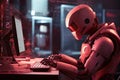 robot work on computer in office digital technology AI generated