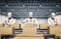 Robot working with carton boxes Royalty Free Stock Photo