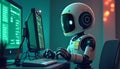 Robot Working on Computer with Code Royalty Free Stock Photo