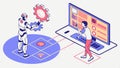 Robot working computer, tech support vector design Generative AI Royalty Free Stock Photo