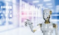 Robot working with digital display, Internet connection controlled by AI robot humanoid Royalty Free Stock Photo