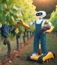 robot working in the farm vegetable garden to grow produce for human consumption Royalty Free Stock Photo