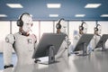 Robot working with headset and monitor Royalty Free Stock Photo