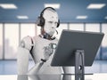 Robot working with headset and monitor Royalty Free Stock Photo