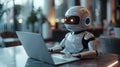 A robot working on a laptop, Futuristic assistant, Future technologies idea