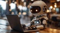 A robot working on a laptop, Futuristic assistant, Future technologies idea