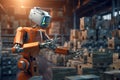 Robot working in logistics management in warehouse with Ai Generated Royalty Free Stock Photo