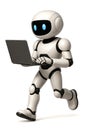 Robot working and walking fast with a laptop Royalty Free Stock Photo