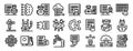 Robot-writer icons set. Artificial intelligence creating and managing content using machine learning algorithms