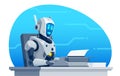 AI robot writer character typing on typewriter