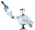 Robot writing on invisible screen. Closeup portrait. Isolated. Contains clipping path
