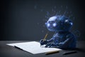 robot writing on a paper with pencil, artificial intelligence, and machine learning concepts, chat gpt Royalty Free Stock Photo