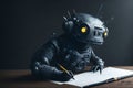 robot writing on a paper with pencil, artificial intelligence, and machine learning concepts, chat gpt Royalty Free Stock Photo