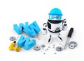 Robot with WWW sign. Website building or repair concept Royalty Free Stock Photo