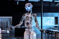 Robothespian Engineered Arts modern humanoid robot closeup, exhibit human size entertainment robots concept, nobody. Robotics