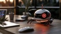 Robotic administrative assistants redefining modern workspaces in a futuristic digital art environment