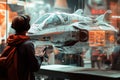 Robotic aerospace engineer showcases next-gen space shuttle model at robotics fair. Generative AI