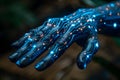 a robotic AI tech hand glowing with blue technology, showcasing advanced digital and futuristic elements Royalty Free Stock Photo