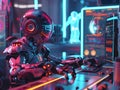 Robotic Animators at Work in Cutting Edge Cyberpunk Inspired Animation Studio Crafting 3D Figures with Holographic Interfaces