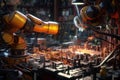 robotic arm adjusting lens elements in assembly line