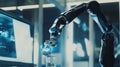 Robotic arm adjusts precision components in advanced factory automation system