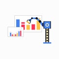 Robotic Arm Analyzing Business Charts In Flat Vector Illustration Symbolizing Data Automation, Efficiency, And