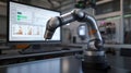 Robotic arm analyzing data on computer in manufacturing plant Royalty Free Stock Photo