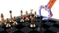 Robotic arm artificial intelligence playing chess 3d illustration Royalty Free Stock Photo