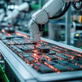Robotic Arm Assembling Circuit Board in Modern Manufacturing Facility Royalty Free Stock Photo