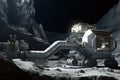 a robotic arm assembling a habitat module on the lunar surface