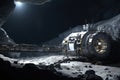 a robotic arm assembling a habitat module on the lunar surface