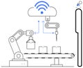 Automated Robot Arm and Conveyor System Connected to Cloud Network for Smart Manufacturing Royalty Free Stock Photo